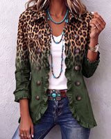 Dominique - Blazer Mit Rüschen Und Leoparden Ombré Muster in Grün
