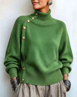 Lylian – Langarmpullover Mit Rollkragen Und Knopfleiste in Grün
