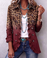 Dominique - Blazer Mit Rüschen Und Leoparden Ombré Muster in Braun