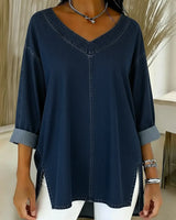 JESSICA | Lässiges V-Ausschnitt T-Shirt in Marineblau