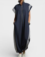 Valentina | Jumpsuit mit Reißverschluss am Hals in Marineblau