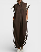 Valentina | Jumpsuit mit Reißverschluss am Hals in Braun