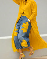 Rhona - Set aus Hemd mit Knopfleiste und bedruckter Jeans in Gelb