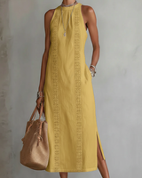 Jimena | Damen Midi-Kleid aus Leinen – Leinen Midikleid Sommer in Gelb