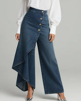 Stylische Damen High-Waisted Weitbein Jeans mit Relaxed Fit in Marineblau