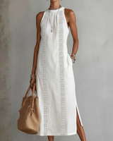 Jimena - Midi-Kleid mit stylischem Mao-Kragen in Weiß