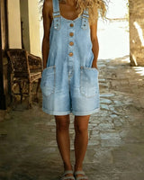 Entspanntes Shorts-Jumpsuit mit verstellbaren Trägern in Hellblau