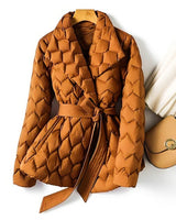 Doris | Damen Gesteppter Gürtel Winter Puffer Mantel in Bernsteinorange