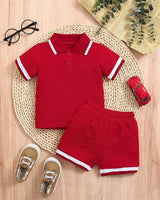 Basil - Strukturiertes Set aus Poloshirt und Shorts in Rot