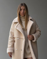 Heleyna | Wintermantel aus Wildleder in Beige