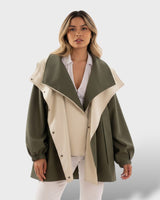 Oversized Kapuzenjacke mit Reverskragen in Grün
