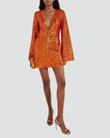 Pailletten Minikleid Mit Tiefem V-Ausschnitt Für Party in Orange
