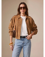 Palina | Damen Oversized Jacke mit knöpfen und Reißverschluss in Braun