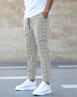 Karlo | Herren Karo-Jogger Slim Fit Freizeithose Sommer in Khaki