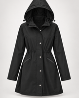 Wasserdichter Damenparka mit Kapuze und verstellbarem Bund – Vérane in Schwarz