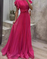 Patricia | Damen Maxikleid im A Linien Stil mit Falten und Volant in Rosa