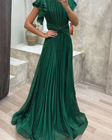 Patricia | Damen Maxikleid im A Linien Stil mit Falten und Volant in Grün