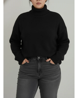 Patrizia | Damen Rollkragenpullover für Große Größen mit Strick und Langarm in Schwarz
