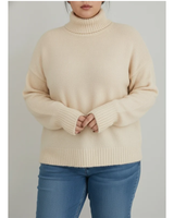 Patrizia | Damen Rollkragenpullover für Große Größen mit Strick und Langarm in Beige