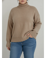 Patrizia | Damen Rollkragenpullover für Große Größen mit Strick und Langarm in Braun
