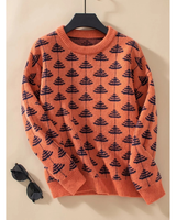 Paulina | Damen Pullover mit Weihnachtsbaum Muster und Langarm Stil in Orange