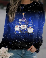 Pauline | Damen Weihnachtspullover mit Druck, Ausschnitt und Langarm in Blau