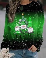 Pauline | Damen Weihnachtspullover mit Druck, Ausschnitt und Langarm in Grün