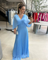 Paya | Damen Midikleid V-Ausschnitt Elegant Feminin in Hellblau
