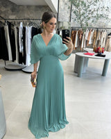 Paya | Damen Midikleid V-Ausschnitt Elegant Feminin in Grün