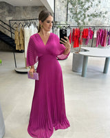 Paya | Damen Midikleid V-Ausschnitt Elegant Feminin in Rosa/Rot