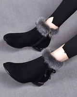 Petra | Damen Orthopädische Gefütterte Wildleder Stiefeletten mit Kunstfell und Reißverschluss in Schwarz