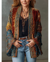 Philomena | Damen Braune Boho Jacke mit Blumenmuster in Braun