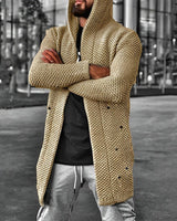 LÄSSIGER MITTELLANGER HERREN-STRICKCARDIGAN MIT KAPUZE - HOWARD in Khaki