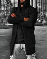 LÄSSIGER MITTELLANGER HERREN-STRICKCARDIGAN MIT KAPUZE - HOWARD in Schwarz