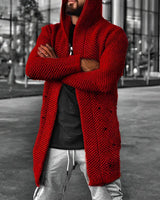 LÄSSIGER MITTELLANGER HERREN-STRICKCARDIGAN MIT KAPUZE - HOWARD in Rot