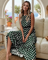 Edith - Lockeres ärmelloses Kleid mit Polka Dots in Grün