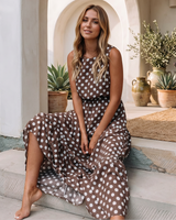 Edith - Lockeres ärmelloses Kleid mit Polka Dots in Braun