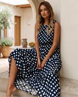 Edith - Lockeres ärmelloses Kleid mit Polka Dots in Blau