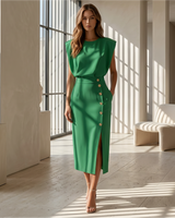 Daniela - Elegantes Midikleid mit Schlitz in Grün