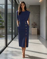 Daniela - Elegantes Midikleid mit Schlitz in Dunkelblau