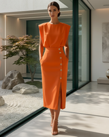 Daniela - Elegantes Midikleid mit Schlitz in Orange