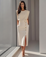 Daniela - Elegantes Midikleid mit Schlitz in Beige