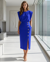 Daniela - Elegantes Midikleid mit Schlitz in Blau