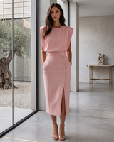 Daniela - Elegantes Midikleid mit Schlitz in Rosa