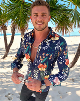 Denzel - Florales Langarmhemd in Blau