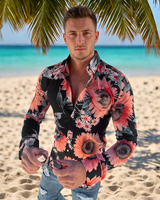 Denzel - Florales Langarmhemd in Schwarz