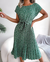 Caitlin | Plissee Blumenmuster Kleid in Grün