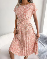 Caitlin | Plissee Blumenmuster Kleid in Lotus Rosa