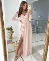 Lisha – Elegantes Partykleid Mit Tiefem V-Ausschnitt in Aprikose