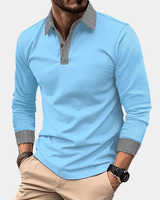 Poloshirt Herren Langarm Slim Fit in Himmelblau